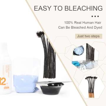 DAIXI 8-10 Inch 30 Strands 100% Real Human Hair Dreadlock Extensions for Man/Women Full Head Handmade 0.8cm-1.2cm Thickness Can Be Dyed and Bleached Dreadlocks Bulk with Needle and Comb (1B Color)