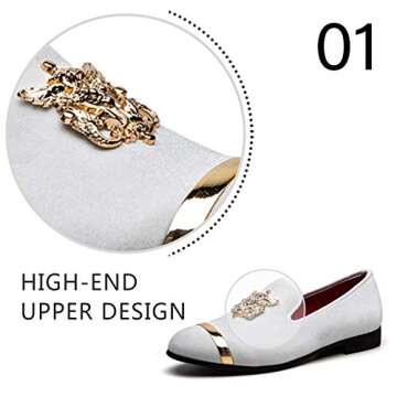 Men Genuine Leather Mens Metallic Textured Slip-on Glitter Loafers Shoes, White/02, 10.5 US