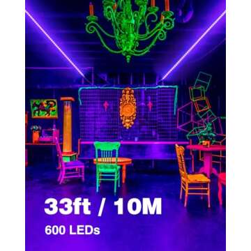 Onforu 32.8ft LED Black Light Strip Kit, 600 Units Lamp Beads, 12V Flexible Blacklight Fixtures, 10m...
