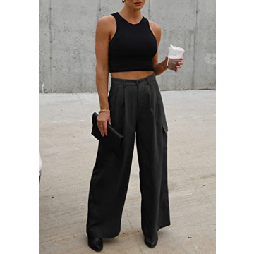 Trendy High-Waisted Black Cargo Pants Women Fall 2024 Fashion