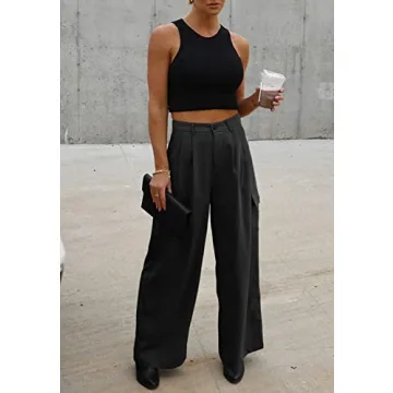 Trendy High-Waisted Black Cargo Pants Women Fall 2024 Fashion