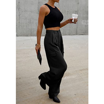 Trendy High-Waisted Black Cargo Pants Women Fall 2024 Fashion