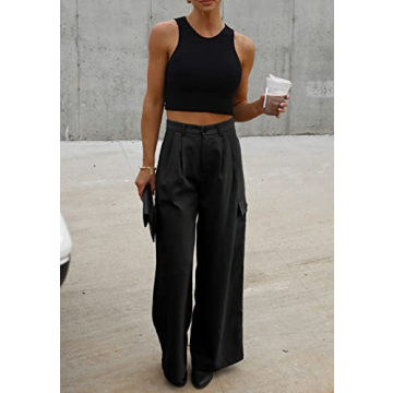 Trendy High-Waisted Black Cargo Pants Women Fall 2024 Fashion