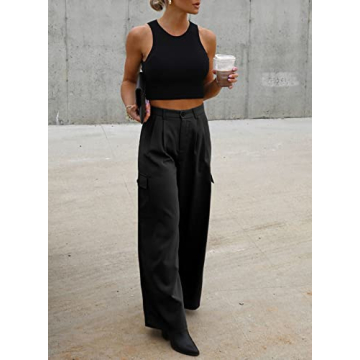 Trendy High-Waisted Black Cargo Pants Women Fall 2024 Fashion