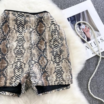 Stylish QNI Leopard Print Sequin Shorts for Women
