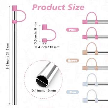 Jetstop 6 Straws with Cover for Stanley Tumbler, Reusable Stainless Steel Straws with Silicone Stopp...