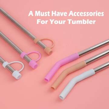 Jetstop 6 Straws with Cover for Stanley Tumbler, Reusable Stainless Steel Straws with Silicone Stoppers, Perfect for Stanley 14, 20 oz Accessories (8.6 Inch 3 Straight and 3 Bent Straws)