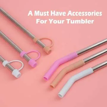 Jetstop 6 Straws with Cover for Stanley Tumbler, Reusable Stainless Steel Straws with Silicone Stoppers, Perfect for Stanley 14, 20 oz Accessories (8.6 Inch 3 Straight and 3 Bent Straws)