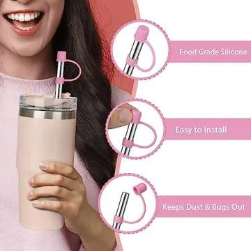 Jetstop 6 Straws with Cover for Stanley Tumbler, Reusable Stainless Steel Straws with Silicone Stoppers, Perfect for Stanley 14, 20 oz Accessories (8.6 Inch 3 Straight and 3 Bent Straws)