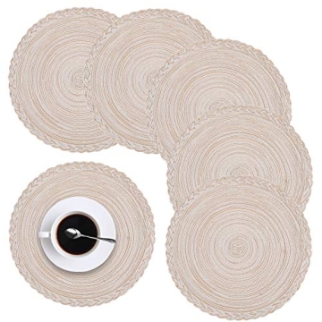 homing Round Placemats Set of 6 for Dining Table – Woven Heat Resistant Anti-Slid Cotton Kitchen T...