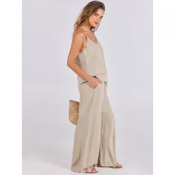 ANRABESS Women's Linen Lounge Set Summer Beach Outfit