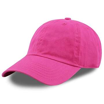 The Hat Depot Baseball Dad Hat Women Men Blank Washed Low Profile Cotton and Denim UPF 50+ Running Golf Cap Hat(Fuchsia)
