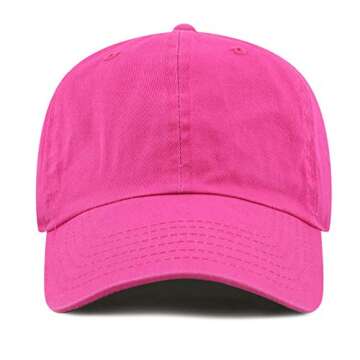The Hat Depot Baseball Dad Hat Women Men Blank Washed Low Profile Cotton and Denim UPF 50+ Running Golf Cap Hat(Fuchsia)
