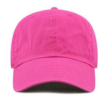 The Hat Depot Baseball Dad Hat Women Men Blank Washed Low Profile Cotton and Denim UPF 50+ Running Golf Cap Hat(Fuchsia)
