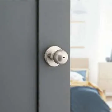 Kwikset Polo Interior Privacy Door Knob with Lock, Door Handle For Bathroom and Bedroom, Satin Nickel Keyless Turn Lock Doorknob, with Microban Protection