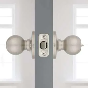 Kwikset Polo Interior Privacy Door Knob with Lock, Door Handle For Bathroom and Bedroom, Satin Nickel Keyless Turn Lock Doorknob, with Microban Protection