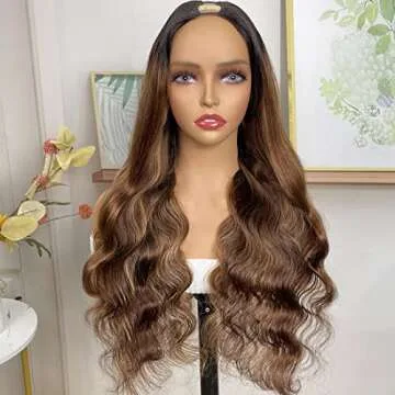 Beauty Forever #1B/TL412 Honey Blonde Highlight Body Wave U Part Wig Human Hair Ombre Clip In No Leave Out Glueless Wigs For Women, Dark Roots Ombre Blonde Wig 150% Density 22 Inch