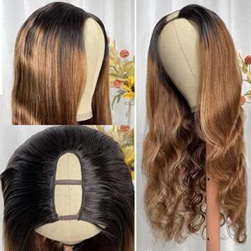 Beauty Forever #1B/TL412 Honey Blonde Highlight Body Wave U Part Wig Human Hair Ombre Clip In No Leave Out Glueless Wigs For Women, Dark Roots Ombre Blonde Wig 150% Density 22 Inch