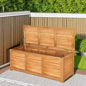 Tangkula 46 Gallon Acacia Wood Deck Box, Garden Backyard Storage Bench, Outdoor Storage Container fo...