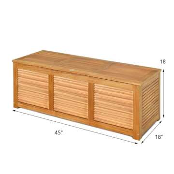 Tangkula 46 Gallon Acacia Wood Deck Box, Garden Backyard Storage Bench, Outdoor Storage Container for Patio Furniture Cushions and Gardening Tools (Natural)