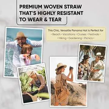 Wide Brim Straw Panama Hat - Stylish Lightweight, Breathable Men's & Women's Fedoras Provide Excellent UV Protection - Perfect Beach, Pool, Festival, Vacation, & Resort Wear - Buckles Belt Light Brown