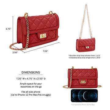 SG SUGU Small Quilted Crossbody Bag, Trendy Designer Shoulder Bag, Phone Wallet Purse for Women (Red)