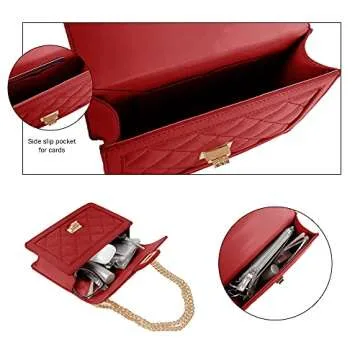 SG SUGU Small Quilted Crossbody Bag, Trendy Designer Shoulder Bag, Phone Wallet Purse for Women (Red)