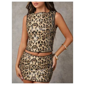 WDIRARA Leopard Print Sequin Tank Top Y2K Style