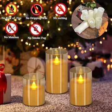 wemarry Flameless Candles 4" 5" 6" Set of 3 Acrylic Glass Pillars 3" Diameter Battery Operated Flick...
