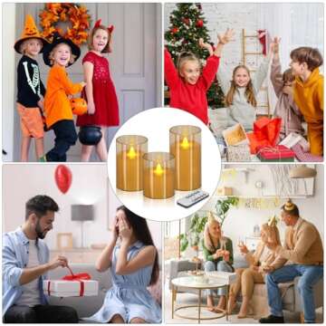 wemarry Flameless Candles 4" 5" 6" Set of 3 Acrylic Glass Pillars 3" Diameter Battery Operated Flickering Candles Include Remote with Timer for Home Decor Wedding Festival Cafe Restaurant Decor