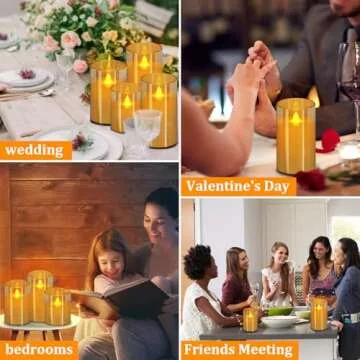 wemarry Flameless Candles 4" 5" 6" Set of 3 Acrylic Glass Pillars 3" Diameter Battery Operated Flickering Candles Include Remote with Timer for Home Decor Wedding Festival Cafe Restaurant Decor