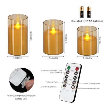wemarry Flameless Candles 4" 5" 6" Set of 3 Acrylic Glass Pillars 3" Diameter Battery Operated Flickering Candles Include Remote with Timer for Home Decor Wedding Festival Cafe Restaurant Decor