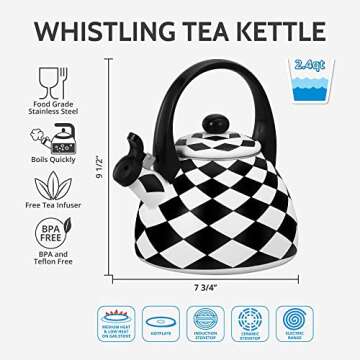 Stylish Black Diamond Whistling Tea Kettle for Stovetop