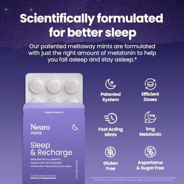 Neuro Melatonin 1 mg Sleep & Recharge Mints (72 Pieces) - Fast Dissolve Melatonin Sugar Free Mints w...