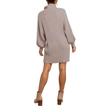 Prinbara Women Turtleneck Long Lantern Sleeve Casual Loose Oversized Sweater Dress Soft Winter Pullover Dresses