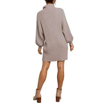 Prinbara Women Turtleneck Long Lantern Sleeve Casual Loose Oversized Sweater Dress Soft Winter Pullover Dresses