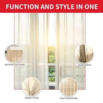 Sapphire Home Ivory Sheer Curtains - 84 Inches Length, 2 Panels Set Sheer Drapes, Light Filtering Textured Window Curtain for Living Room, Bedroom, Kitchen, and Dining Room - 54"x84", Ivory