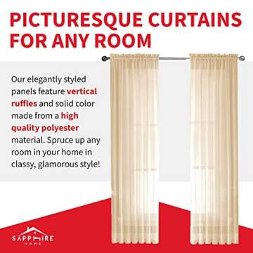Sapphire Home Ivory Sheer Curtains - 84 Inches Length, 2 Panels Set Sheer Drapes, Light Filtering Textured Window Curtain for Living Room, Bedroom, Kitchen, and Dining Room - 54"x84", Ivory