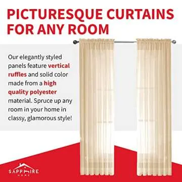 Sapphire Home Ivory Sheer Curtains - 84 Inches Length, 2 Panels Set Sheer Drapes, Light Filtering Textured Window Curtain for Living Room, Bedroom, Kitchen, and Dining Room - 54"x84", Ivory
