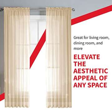 Sapphire Home Ivory Sheer Curtains - 84 Inches Length, 2 Panels Set Sheer Drapes, Light Filtering Textured Window Curtain for Living Room, Bedroom, Kitchen, and Dining Room - 54"x84", Ivory
