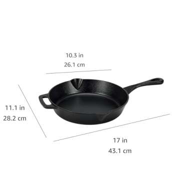 Amazon Basics Pre-Seasoned Cast Iron Skillet Pan, 10.25 Inch, Black