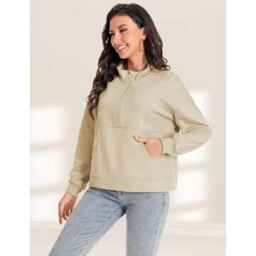 SOUL FLEX Sweatshirt for Women Half Zip Up Pullover Casual Solid Cropped Sweatshirt Long Sleeve Quar...