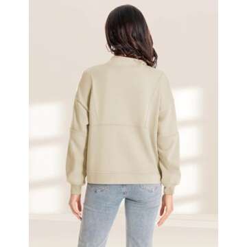 SOUL FLEX Sweatshirt for Women Half Zip Up Pullover Casual Solid Cropped Sweatshirt Long Sleeve Quarter Zip Outfit Spring Fall Winter Clothes Trendy 2024 with Pocket Apricot L