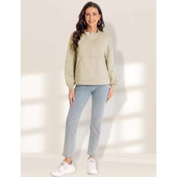 SOUL FLEX Sweatshirt for Women Half Zip Up Pullover Casual Solid Cropped Sweatshirt Long Sleeve Quarter Zip Outfit Spring Fall Winter Clothes Trendy 2024 with Pocket Apricot L