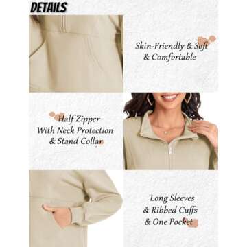 SOUL FLEX Sweatshirt for Women Half Zip Up Pullover Casual Solid Cropped Sweatshirt Long Sleeve Quarter Zip Outfit Spring Fall Winter Clothes Trendy 2024 with Pocket Apricot L
