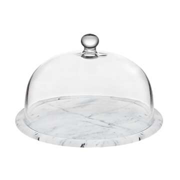 Godinger La Cucina Marble Plate with Glass Dome, 12.00L x 12.00W x 5.00H, Off-white