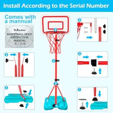 Kids Basketball Hoop Adjustable Height 2.9 ft-6.2 ft Toddler Basketball Hoop for Kids Indoor Outdoor Play Portable Basket Ball Goal Backyard Outside Toys for Boy Girl Age 2 3 4 5 6 7 8