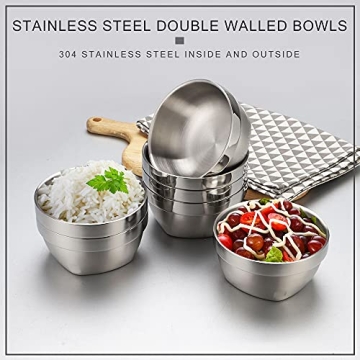 14oz Stainless Steel Double Walled Bowls for Kids Toddlers, Serving Bowls, Salad Bowls, Cereal Bowl, Square Bottom, Unbreakable for Rice, Soup, Snack, Ice Cream, Set of 4
