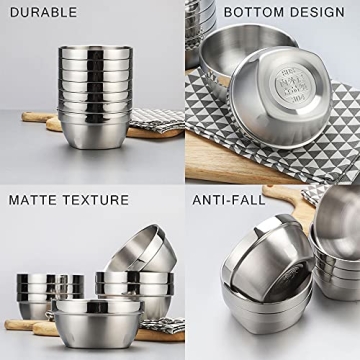 14oz Stainless Steel Double Walled Bowls for Kids Toddlers, Serving Bowls, Salad Bowls, Cereal Bowl, Square Bottom, Unbreakable for Rice, Soup, Snack, Ice Cream, Set of 4