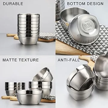 14oz Stainless Steel Double Walled Bowls for Kids Toddlers, Serving Bowls, Salad Bowls, Cereal Bowl, Square Bottom, Unbreakable for Rice, Soup, Snack, Ice Cream, Set of 4